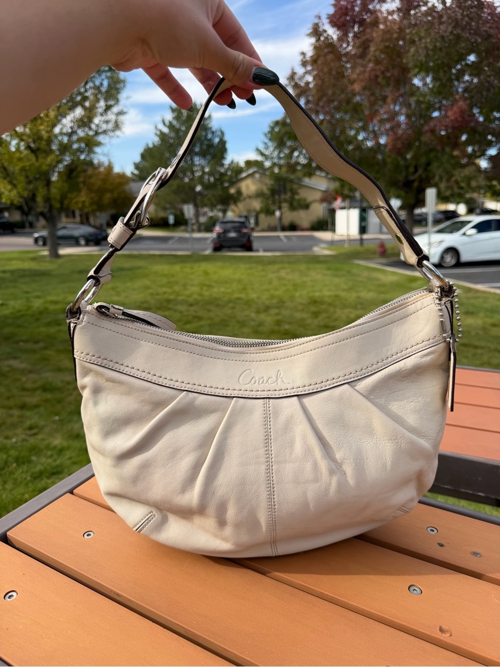 Y2K Coach F13730 Cream Leather Shoulder Bag Purse